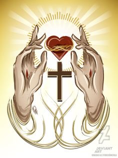 two hands holding up a heart and cross