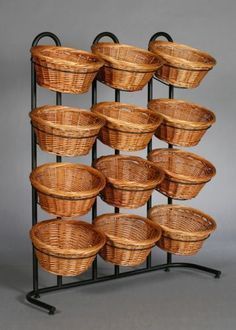 a rack that has many baskets on it