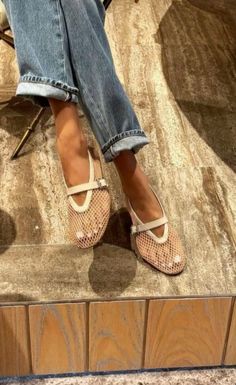 Alaia Mesh Flats Outfit, Mode Shoes, Flats For Women, Denim On Denim, Ballerina Shoes Flats, Chic Shoes, My Space