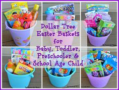 dollar tree easter baskets for baby, toddler and school age children with free printables