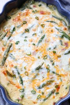 a casserole dish with green beans and cheese