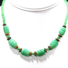 *Description: This necklace is made from faux jade green glass beads that have small air bubbles in them from the 1930s or before. They would be perfect to restring as they are most likely antique beads and the metal plated findings did not hold up as well as the glass beads. Unchecked from a gem tester, you would believe these to be jade but they are indeed glass. Looking closely with a loop, you can see the air bubbles within many of the glass beads. The necklace is 15 inches in length. This w Bead Choker Necklace, Formal Earrings, Vintage Christmas Gifts, Bead Choker, Curling Ribbon, Joan Rivers, Beaded Choker Necklace, Air Bubbles, Beaded Choker