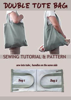 the instructions for how to sew a tote bag in two different styles and sizes