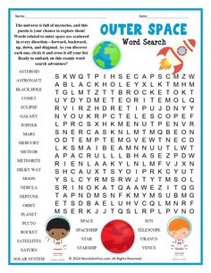 the outer space word search page