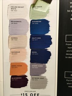 an advertisement showing the colors of paint swatches