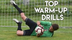 a man laying on the ground with a soccer ball in front of him and text that reads top warm - up drills