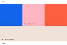 the color scheme for an orange, pink, and blue palette is shown in three different shades