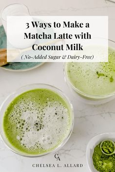 Two matcha lattes on a counter. Coconut Matcha Latte, Coconut Milk Matcha, Healthy Morning Drinks, Matcha Tea Latte, Matcha Coconut, Matcha Green Tea Recipes, Coconut Creamer, Matcha Latte Recipe