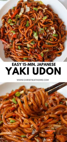 Yaki Udon. Bouncy chewy udon noodles stir fried in a delicious sweet savory sauce with vegetables and your choice of protein. This Japanese stir-fried noodle dish comes together quickly in just 15 minutes with simple ingredients in one pan! Noodles Japanese Pan Noodles, Shrimp Yaki Udon, Japanese Pan Fried Noodles, Noodles And Company Japanese Pan Noodles, Japanese Pan Noodles Noodles And Company, Korean Udon Noodle Recipe, Stir Fry Udon Noodles Recipe, Japanese Pan Noodles Copycat, Simple Asian Noodles