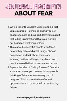 a pin that says in a large font Journal Prompts About Fear Fear Of Rejection Journal Prompts, Fear Of Failure Journal Prompts, Journal Prompts For When You Feel Lost, Journal Prompts For Feeling Lost, Journal Prompts For Fear, Expressive Writing Therapy, Fear Prompts, Self Concept Journal Prompts, Good Journal Prompts