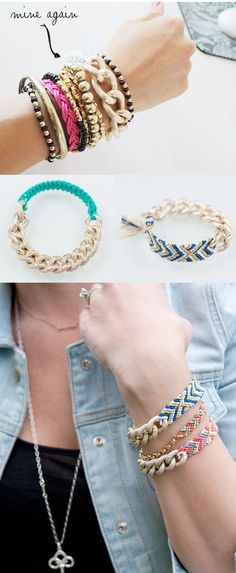 four different types of bracelets are shown in three different pictures, one with an anchor and