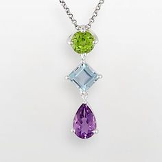 Sterling Silver Amethyst, Peridot and Blue Topaz Pendant Blue Topaz Pendant, Topaz Pendant, Blue Topaz Stone, Floral Pendant, Silver Gemstone Jewelry, Topaz Stone, Modern Chic, Drop Pendant, Fashion Jewelry Necklaces