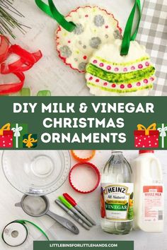 diy milk and vinegar christmas ornaments with text overlay