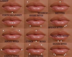 the different types of lip glosses are shown in this image, and each is labeled with