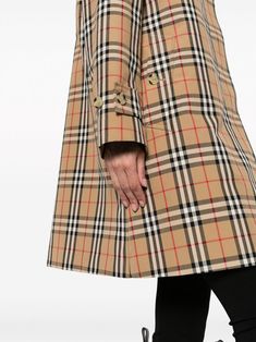 plaid-check pattern jacket from BURBERRY featuring brown, cotton, plaid check pattern, spread collar, concealed front fastening, long sleeves, buttoned cuffs, above-knee length and straight hem. This item is in size 6 and the color is Beige Burberry Plaid, Pattern Jacket, Beige Jacket, Burberry Jacket, Leather Cap, Burberry Women, Jacket Pattern, Denim Pant, Check Pattern