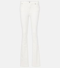 Mid-rise bootcut jeans in white - 7 For All Mankind | Mytheresa Manolo Blahnik Maysale, Mid Rise Bootcut Jeans, Wool Wrap Coat, Suede Belt, Suede Mules, Wool Wrap, Wrap Coat, Mid Rise Jeans, Slim Legs