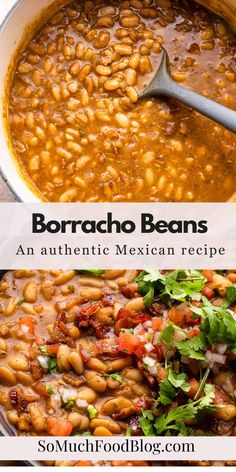 two pictures showing beans in a pot with the title above it and an image of mexican beans