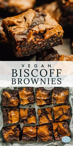 Two images of Vegan Biscoff brownies Vegan Crisp, Biscoff Brownies, Vegan Dessert Bars, Dairy Free Chocolate Cake, Vegan Brownies Recipe, Biscoff Biscuits, Raw Vegan Desserts