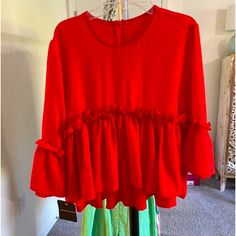 Nwt Goodnight Macaroon Red Peplum Top. It’s A Size Large But Runs Small. It Would Fit A Size Small Or X Small The Best. Red Festive Blouse For Fall, Festive Red Blouse For Fall, Red Blouse For Festive Fall Occasions, Red Cotton Bedtime Tops, Red Cotton Semi-formal Top, Red Smocked Cotton Top, Red Cotton Smock Top, Red Stretch Ruffle Tops, Red Peplum Tops