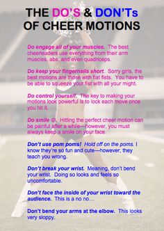 an ad for the do's and don'ts of cheer motions