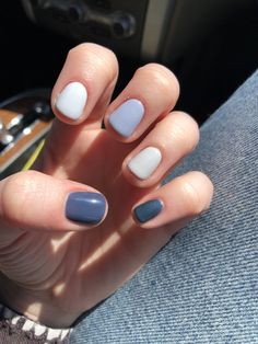 Blue Gel Nails, Multicolored Nails, Nail Color Combos, Short Gel Nails, Blue Gel, Nails Blue, Best Nail Polish, Cute Gel Nails