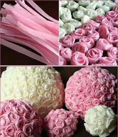 pink and white roses are being made into flowers