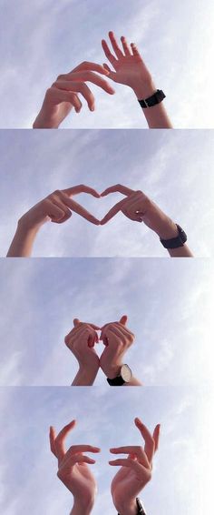 multiple images of hands making the shape of a heart with their fingers and thumbnails