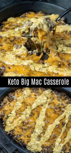 two images showing how to make keto big mac casserole