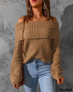 Color: khaki, Size: L Pullover Mode, Off Shoulder Fashion, Off Shoulder Sweater, Women's Sweaters, Loose Sweater, Sweater Sale, Winter Sweaters, Casual Pullover, Getting Cozy