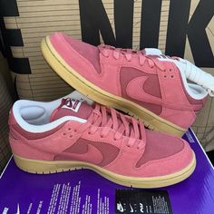 New Nike Dunk Low Sb Adobe Red Gum Light Brown Pink Dv5429 600 Men Size 8 Brand New With Box Box Has No Lid Authentic Casual Pink Sneakers With Red Sole, Urban Red Skate Shoes With Rubber Sole, Red Urban Skate Shoes With Rubber Sole, Red Low-top Urban Skate Shoes, Urban Red Low-top Skate Shoes, Pink Sneakers With Red Sole For Streetwear, Red Leather Skateboarding Sneakers, Red Low-top Skate Shoes With Gum Sole, Red Sneakers With Gum Sole For Skateboarding