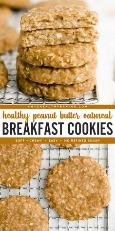 An easy healthy breakfast! This healthy baking idea is vegan, dairy free, egg free, clean eating, and low fat with a gluten free option. Soft and chewy, these Healthy Peanut Butter Oatmeal Breakfast Cookies are the BEST! Put this oatmeal cookie recipe on your list of healthy snacks to make, too! Peanut Butter Oatmeal Breakfast Cookies, Peanut Butter Oatmeal Breakfast, Healthy Peanut Butter Oatmeal, Peanut Butter Breakfast Cookies, Almond Butter Oatmeal, Peanut Butter Breakfast, Healthy Snacks List, Oatmeal Breakfast Cookies, Breakfast Cookie Recipe