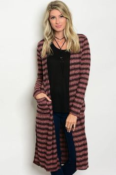 Dusty Rose Striped Black Open Front Knit Duster Cardigan Knit Duster, Black Duster, Duster Cardigan, Long Cardigan, Out Of Style, Dusty Rose, Soft Knits, Front Open, Fashion Inspiration