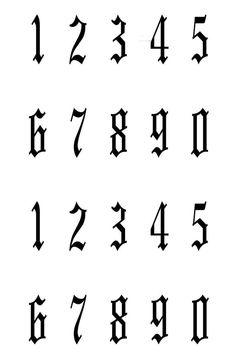 the letters and numbers in gothic script