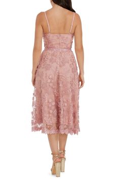 Make a statement on the dance floor in this enchanting floral embroidered lace dress designed with a voluminous fit-and-flare silhouette. 35" center front length (size Medium) Hidden back-zip closure Deep V-neck Adjustable straps Lined 100% nylon Hand wash, dry flat Imported Lace Dress With Floral Applique And Sweetheart Neckline, Lace Party Dress With Floral Applique, Lace Evening Dress With Floral Embroidery And Fitted Bodice, Lace Evening Dress With Floral Applique For Gala, Gala Lace Evening Dress With Floral Applique, Gala Evening Dress With Floral Applique Lace, Glamorous Midi-length Lace Dress, Glamorous Lace Midi Dress, Elegant Floral Applique Lace Dress For Party