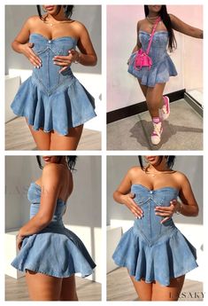 Lasaky – Dramatic Denim Dress with Backless Zipper and Strapless Design – Lasaky Fashion Boutique Dress Night Out, Blouse Tank Top, Exclusive Clothing, Loungewear Jumpsuit, Sweater Trends, Night Out Dress, Daily Dress, Prom Party Dresses, Shop Maxi Dresses