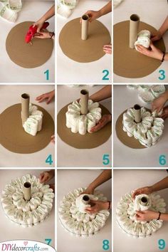 how to make a ruffle cake with rolled up paper rolls and candles on top