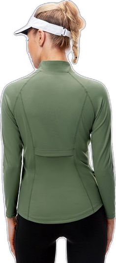 Versatile Green Long Sleeve Activewear, Green Long Sleeve Moisture-wicking Outerwear, Long Sleeve Activewear With Zipper Closure For Sports, Outdoor Long Sleeve Activewear With Zipper Closure, Sporty Long Sleeve Activewear With Zipper, Solid Sports Top With Zipper Closure, Sports Top With Zipper Closure, Fitted Track Jacket With Zipper For Outdoor, Sporty Tops With Zipper Closure