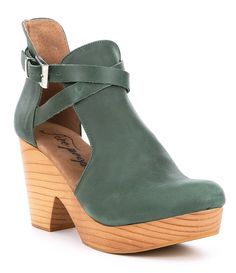 Free People Cedar Leather Buckle Wood Clogs | Dillard's Green Leather High Heel Clogs, Green High Heel Leather Clogs, Green Closed Toe Clogs With Buckle Closure, Green Leather Open Heel Clogs, Green Closed Toe Platform Clogs, Platform Clogs With Open Heel And Medium Width, Wood Clogs, Winter Shoes Boots, Fall Winter Shoes