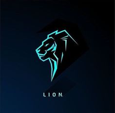 a lion logo on a dark background with the word lion written in bold blue letters