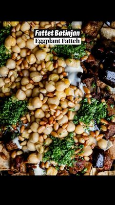 an eggplant and black eyed peas dish with parsley on top