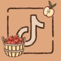 an image of apples in a basket with the letter j next to it on a brown background