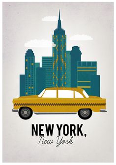 a yellow taxi cab with the words new york, new york on it's side