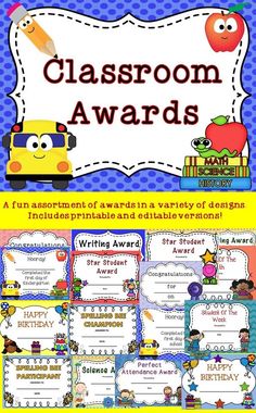 classroom awards with an apple and pencil on top