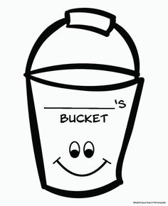 a black and white drawing of a plastic cup with the words bucket is on it