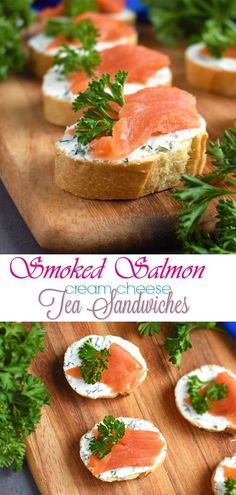 smoked salmon sandwiches with cream cheese and parsley