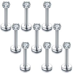 PRICES MAY VARY. Material: high quality stainless steel and cubic zircon crystal gems. High polished surface, comfortable to wear. Clear cubic zirconia, shiny and bright. Size: Gauge: 16G(1.2mm); Bar Length: 8mm (5/16"); CZ Top: 3mm; Please read the size carefully and choose right size for you. Perfect for labret monroe lip ring, nose, conch, helix, tragus,cartilage earrings piercing. They are easy to put in and easy to screw the top on. 9PCS Sparkle clear CZ inlaid lip studs. It’s economical se Orr Piercing, Studs Piercing, Lip Piercing Jewelry, Lip Rings, Nose Piercing Stud, Labret Jewelry, Piercing Tragus, Tragus Earring, Labret Piercing