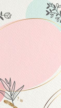 an abstract pink and blue background with gold lines, leaves and flowers on it's edges