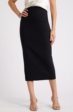 Open Edit Luxe Sculpt Maxi Skirt | Nordstrom Stretch Full Length Pencil Skirt For Work, Black Stretch Full-length Pencil Skirt, Versatile Fitted Black Maxi Skirt, Elegant Full-length Stretch Pencil Skirt, Fitted Black Classic Maxi Skirt, Classic Fitted Black Maxi Skirt, Cute Christmas Outfit, Fashion Girlies, Christmas Outfit Casual