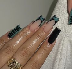 French Tip Styles, Black French Tip Nail, Black French Tip, French Tip Nail Art, Vintage Nails, Almond Acrylic Nails, Long Square Acrylic Nails, Unique Acrylic Nails