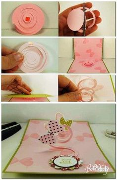 the instructions for making an origami card with scissors and paper flowers on it